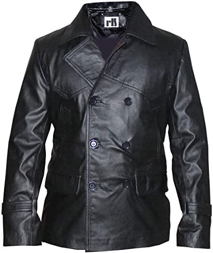 RLS Double Breast Trench Coat Blazer Black Real Leather - Real Leather ...
