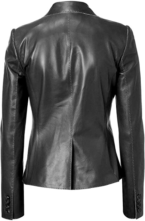RLS One-Button Classic Contrast Stitching Black Real Leather JACKET ...