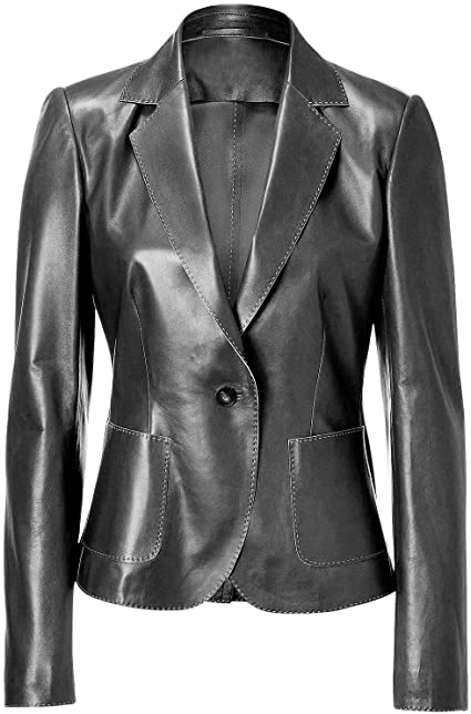 RLS One-Button Classic Contrast Stitching Black Real Leather JACKET ...