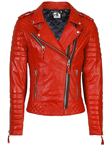 RLS Contrast Zipper Quilted Real Leather Biker Jacket - Real Leather Jacket
